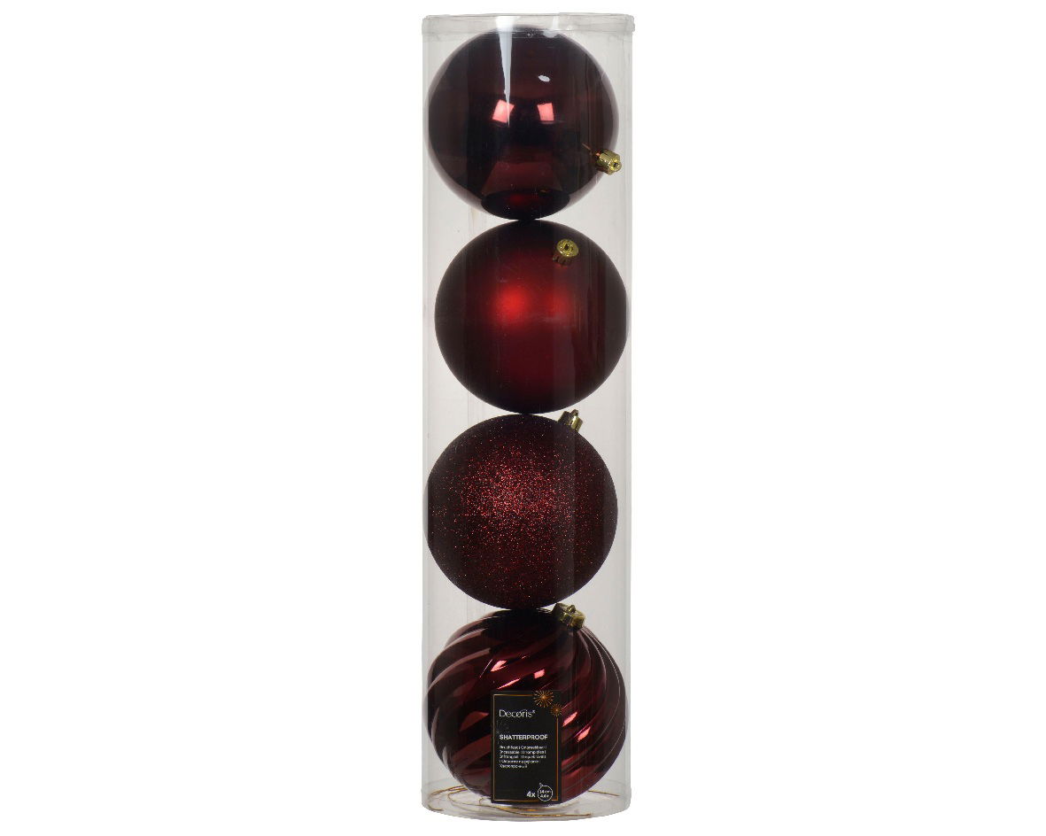 Decoris Kerstballen kunststof d14 cm ossenbloed 4 st  - 