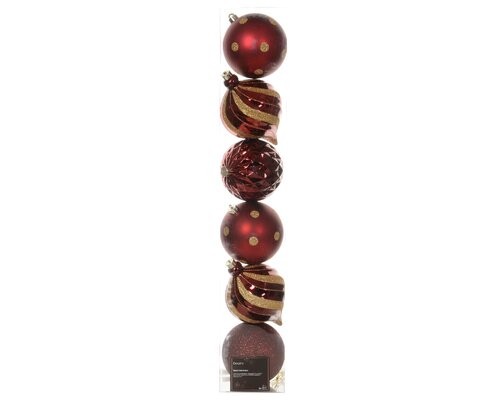 Decoris Onbreekbare kerstballen 6 st ossenbloed in transbox  - 