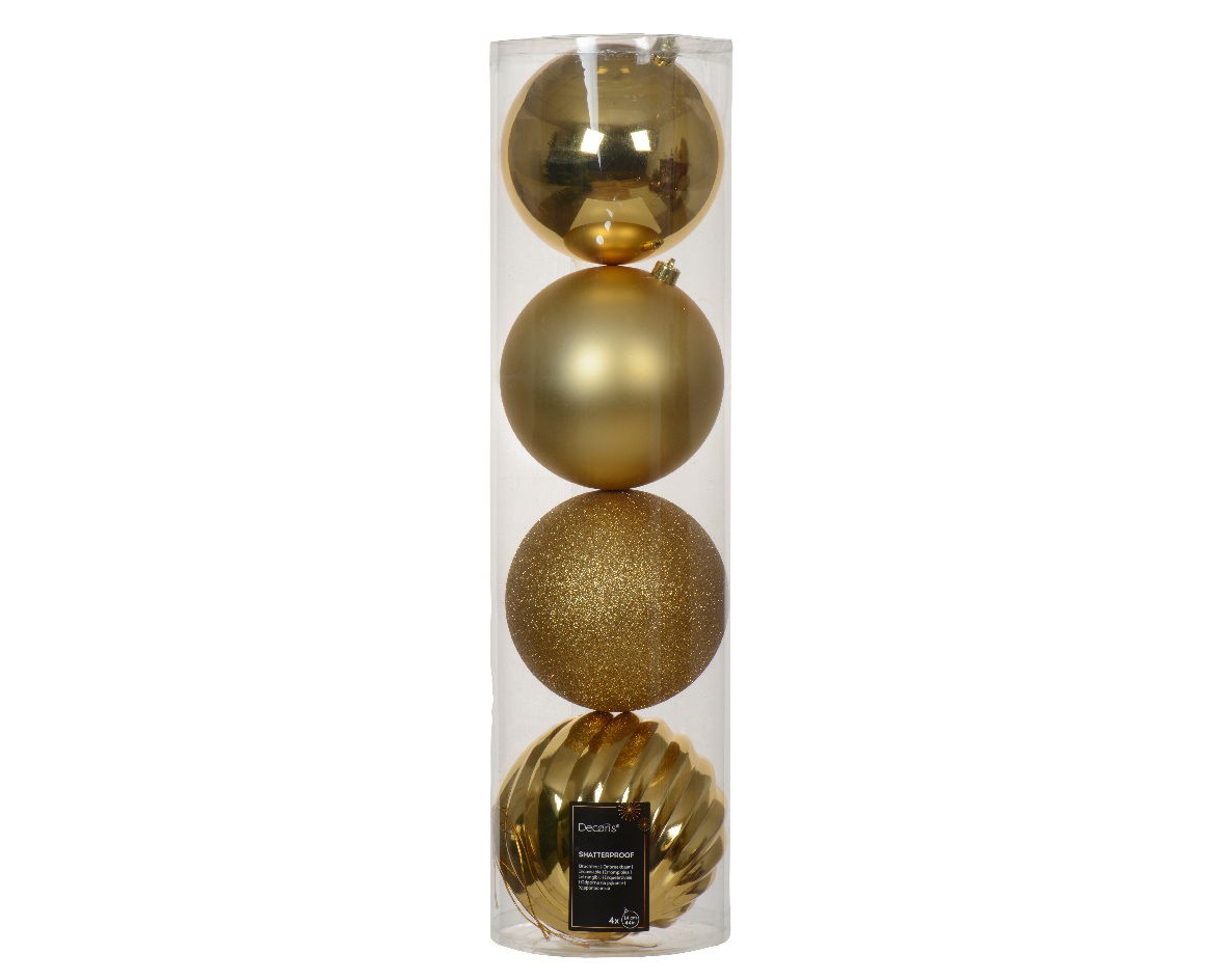 Decoris Kerstballen kunststof d14 cm lichtgoud 4 st  - 