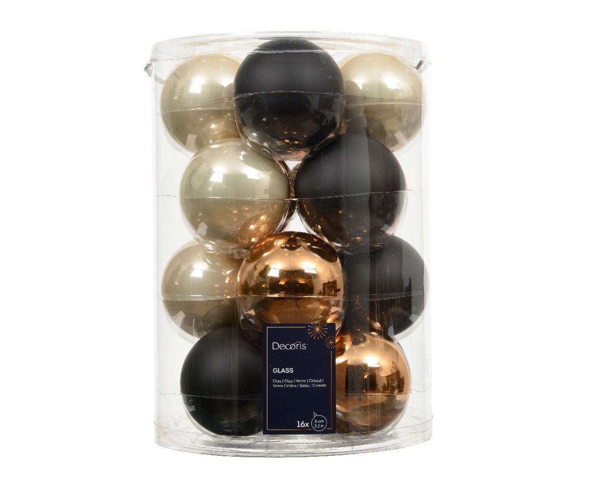Decoris Kerstballen glas d8 cm zwart 16 st  - 