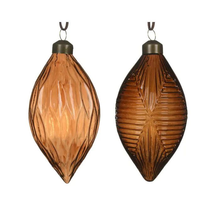 Decoris Ornament glas olijf d6.5h13.5 cm a2  - 