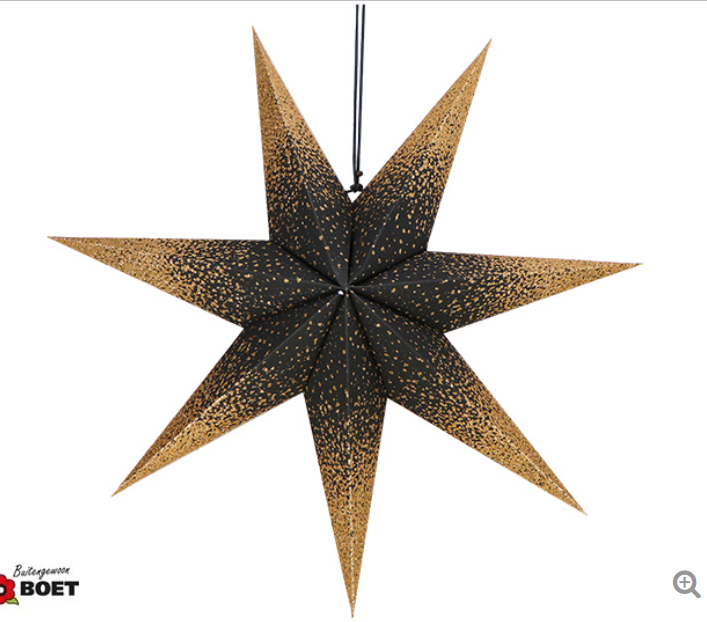 Buitengewoon de boet Papier ster zwart 60 cm goud glitter  - 