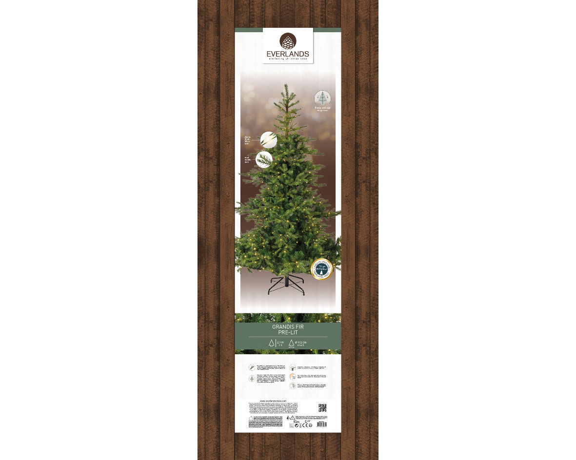 Everlands Grandis fir kunstkerstboom prelit verlicht dia. 172-H270 cm groen/warm wit  - 