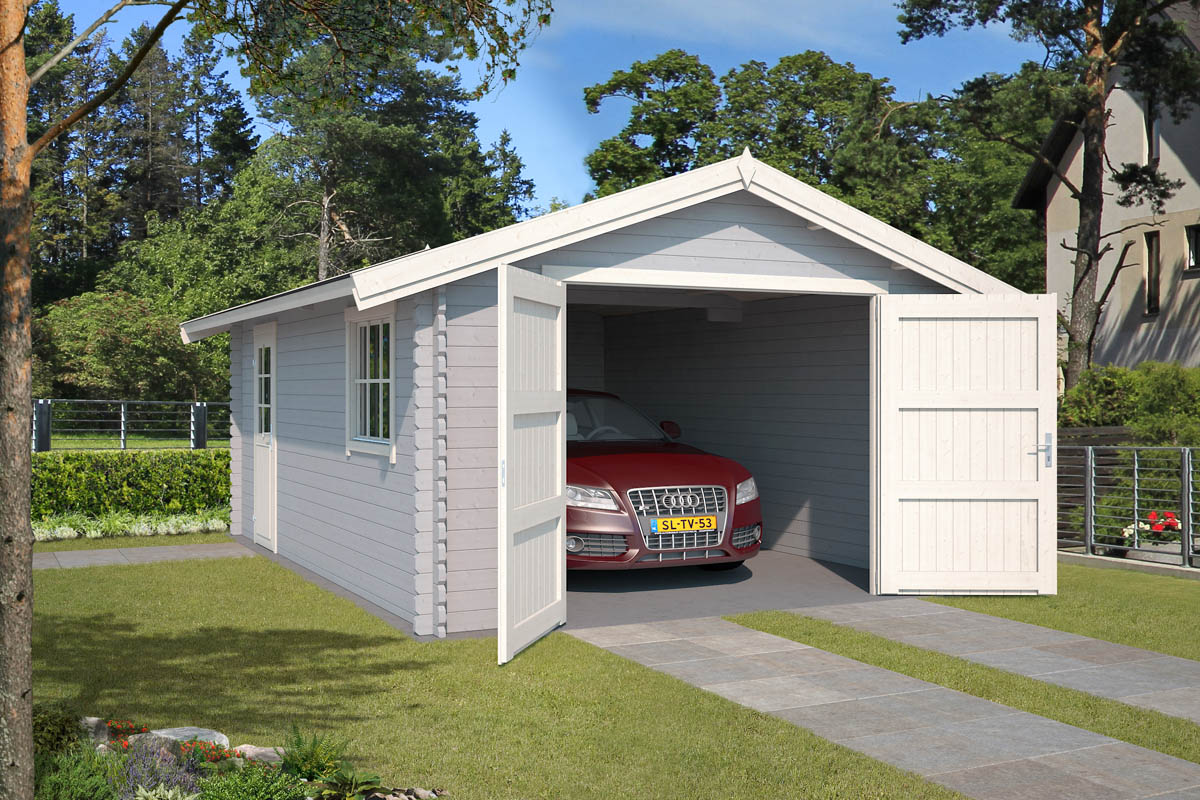 Van Kooten Tuin en Buitenleven Outdoor Life Yarik Blokhut 400x560 cm 40 mm vuren Platinum Grey-Wit gecoat- Zadeldak- - Outdoor Life