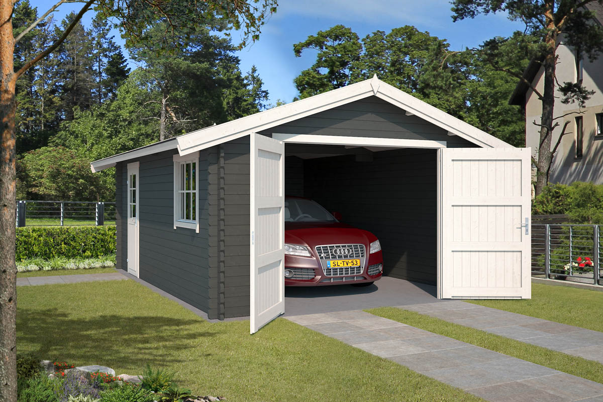 Van Kooten Tuin en Buitenleven Outdoor Life Yarik Blokhut 400x560 cm 40 mm vuren Carbon Grey-Wit gecoat- Zadeldak- - Outdoor Life