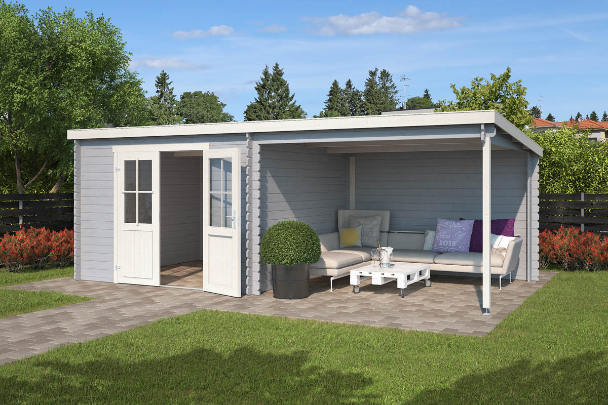 Van Kooten Tuin en Buitenleven Outdoor Life Orlando Blokhut 601,2x312 cm 28 mm vuren Platinum Grey-Wit gecoat- Lessenaarsdak- - Outdoor Life