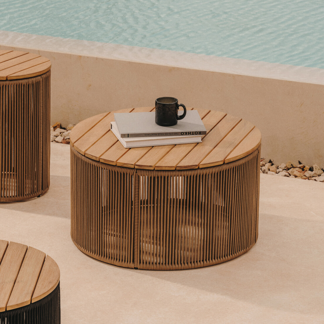 Kave Home Outdoor Salontafel Dandara Acaciahout en touw, 60cm - Beige - Rond