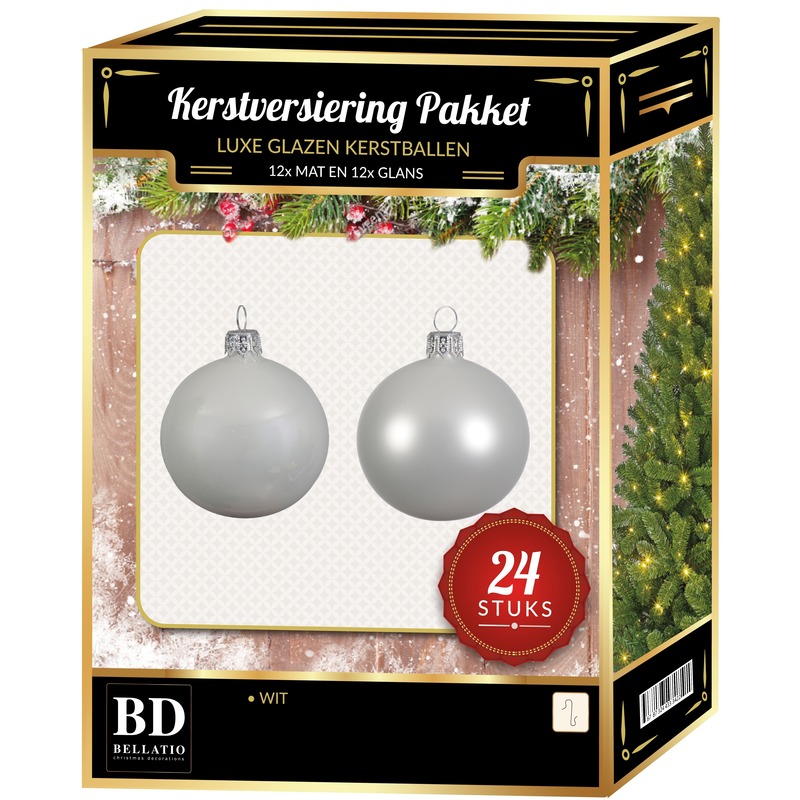 Bellatio Decorations Winter witte Kerstversiering Kerstballen 24-delig 6 en 8 cm -