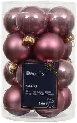 Decoris Kerstbal glas d3,5 cm vintagee roze 16 st  - 