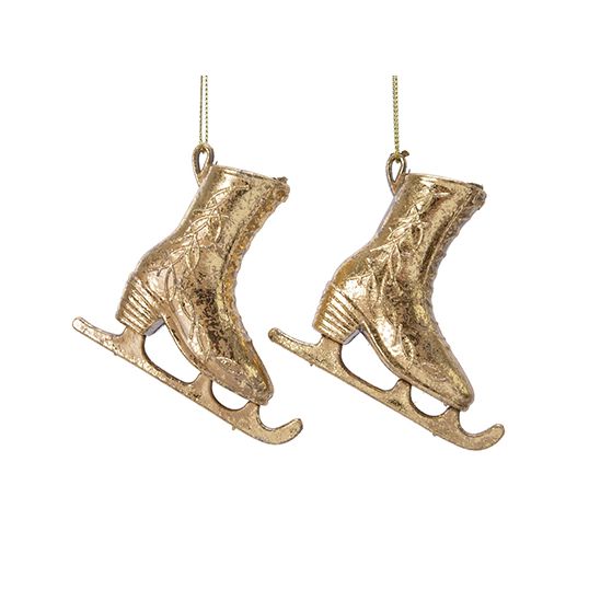 Decoris Kersthanger Schaatsen 2 stuks - Goud  - 