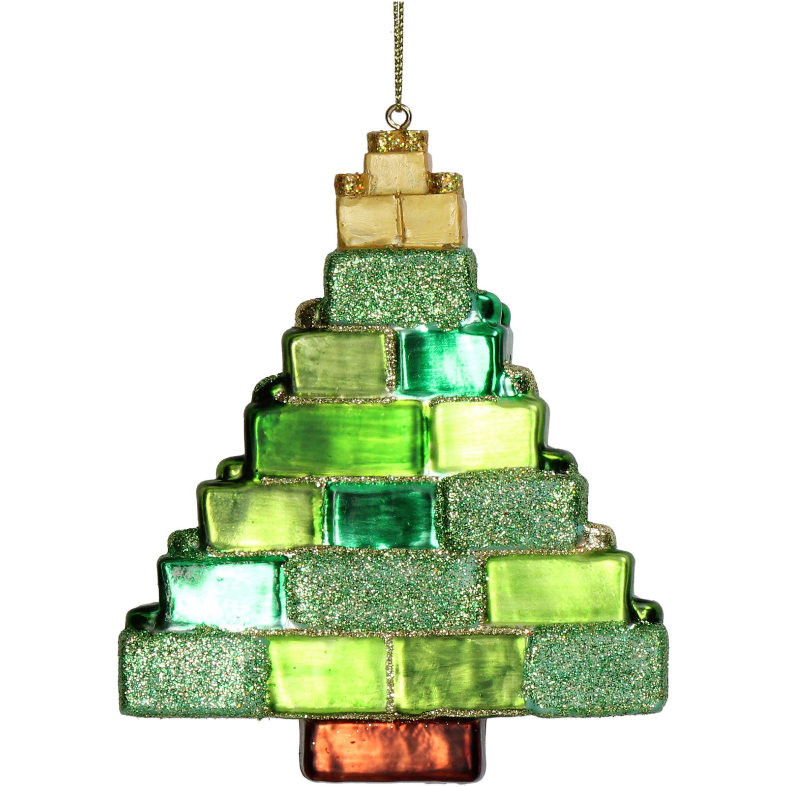 Hd collection Ornament kerstbal Blokken Glas Groen 12.1 cm  - 
