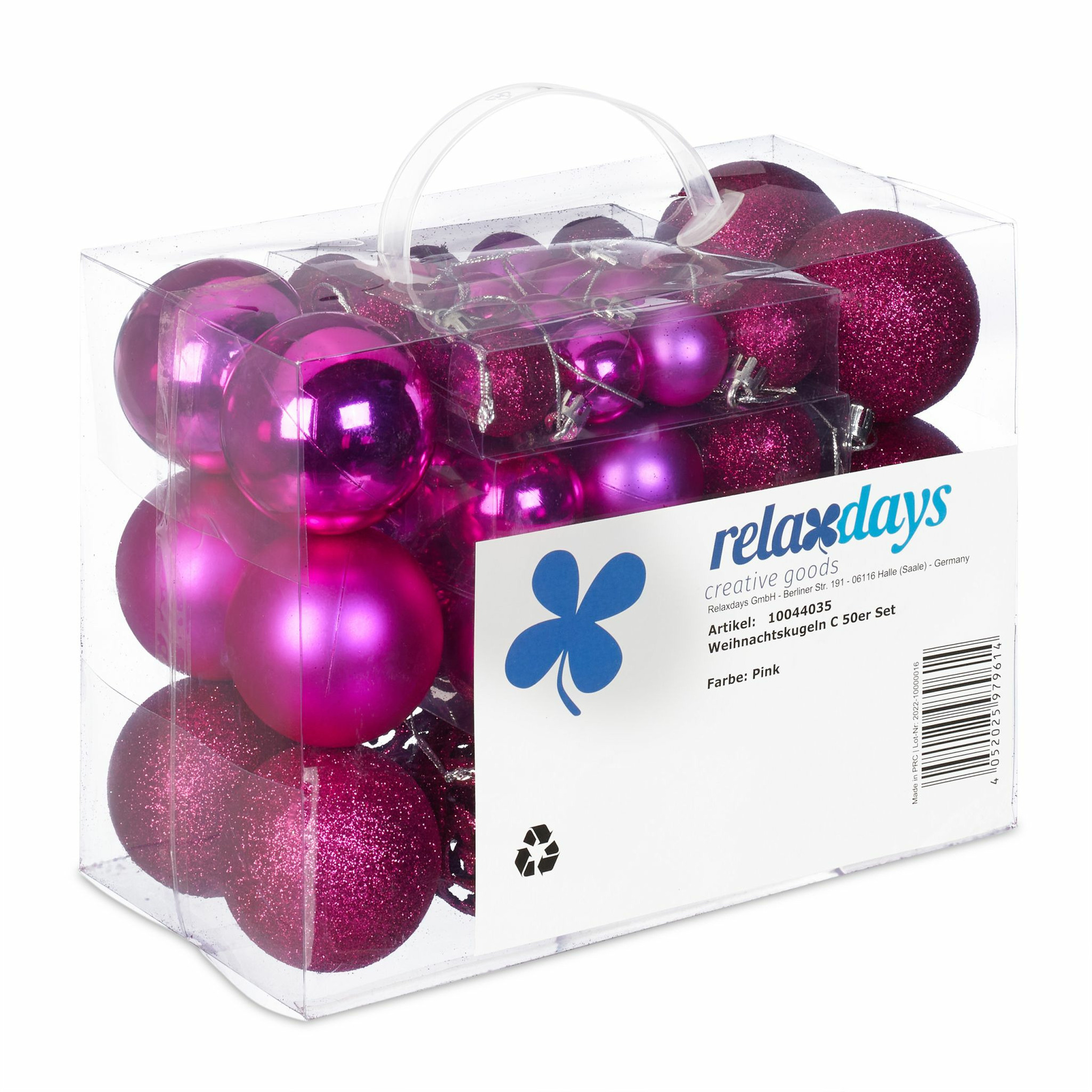 Relaxdays kerstballen - 50x - roze - 3, 4 en 6 cm -kunststof -