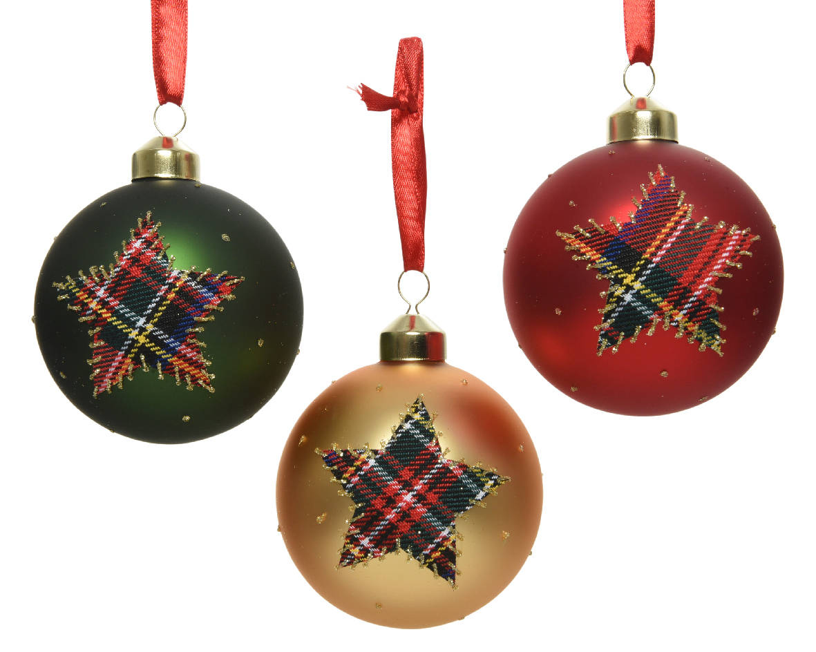 Decoris Kerstbal glas ruitster d8 cm assorti ronde kerstbal Deocris - 