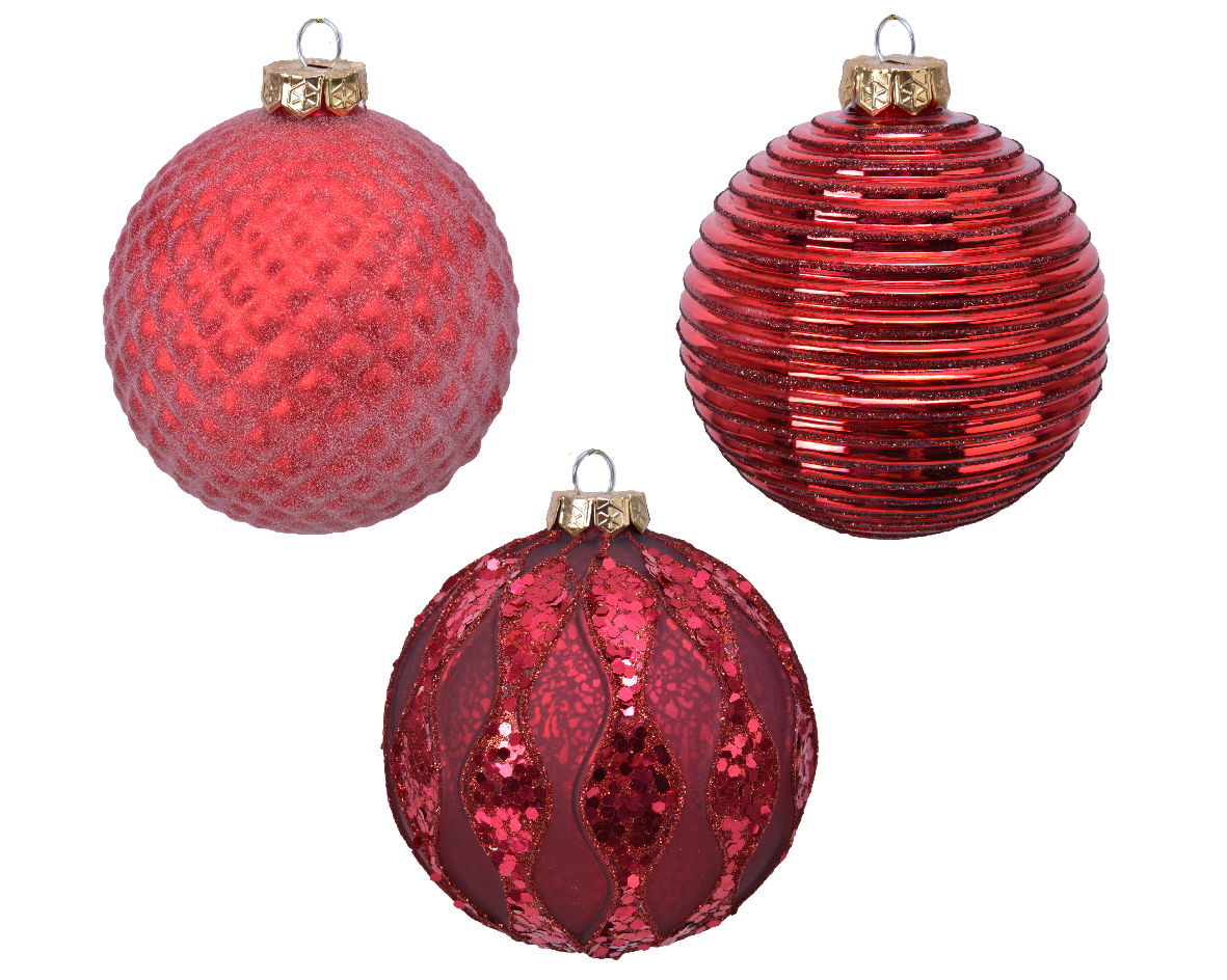 Decoris Kerstbal glas gl-mat d10 cm rood a3  - 