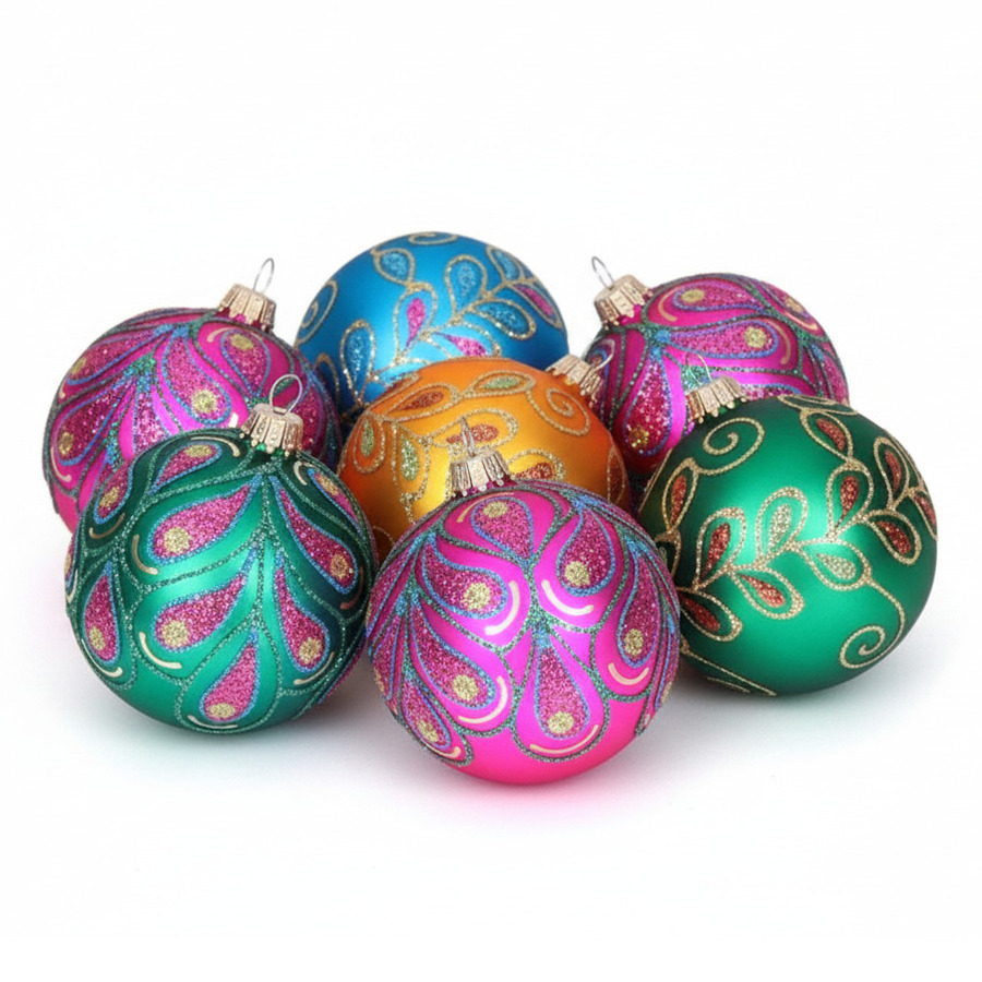 Krebs Luxe kerstballen - 8x st - gekleurd - D7 cm - glas -