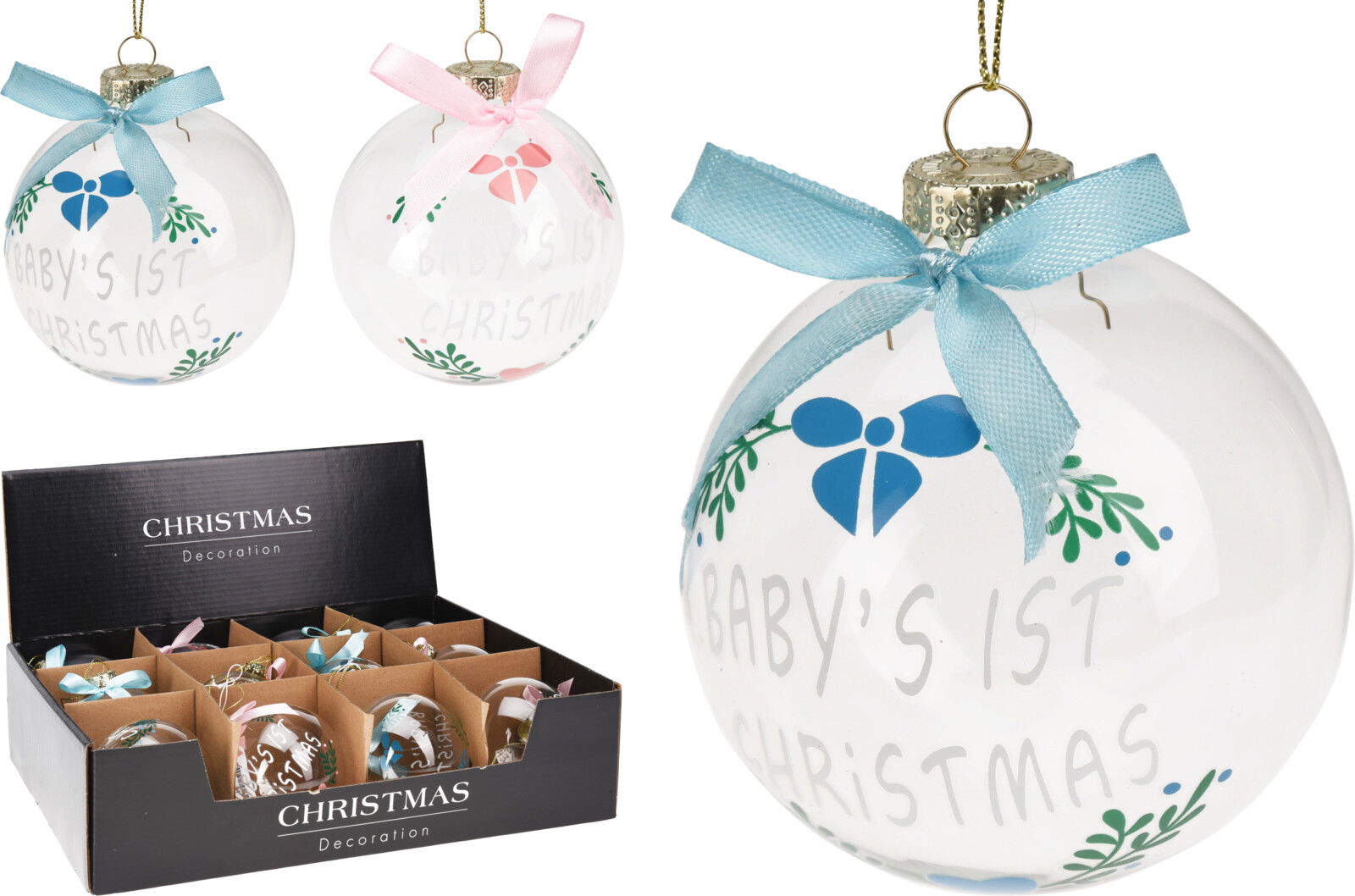 Nampook Kerstbal baby tekst 80 mm 2ass  - 