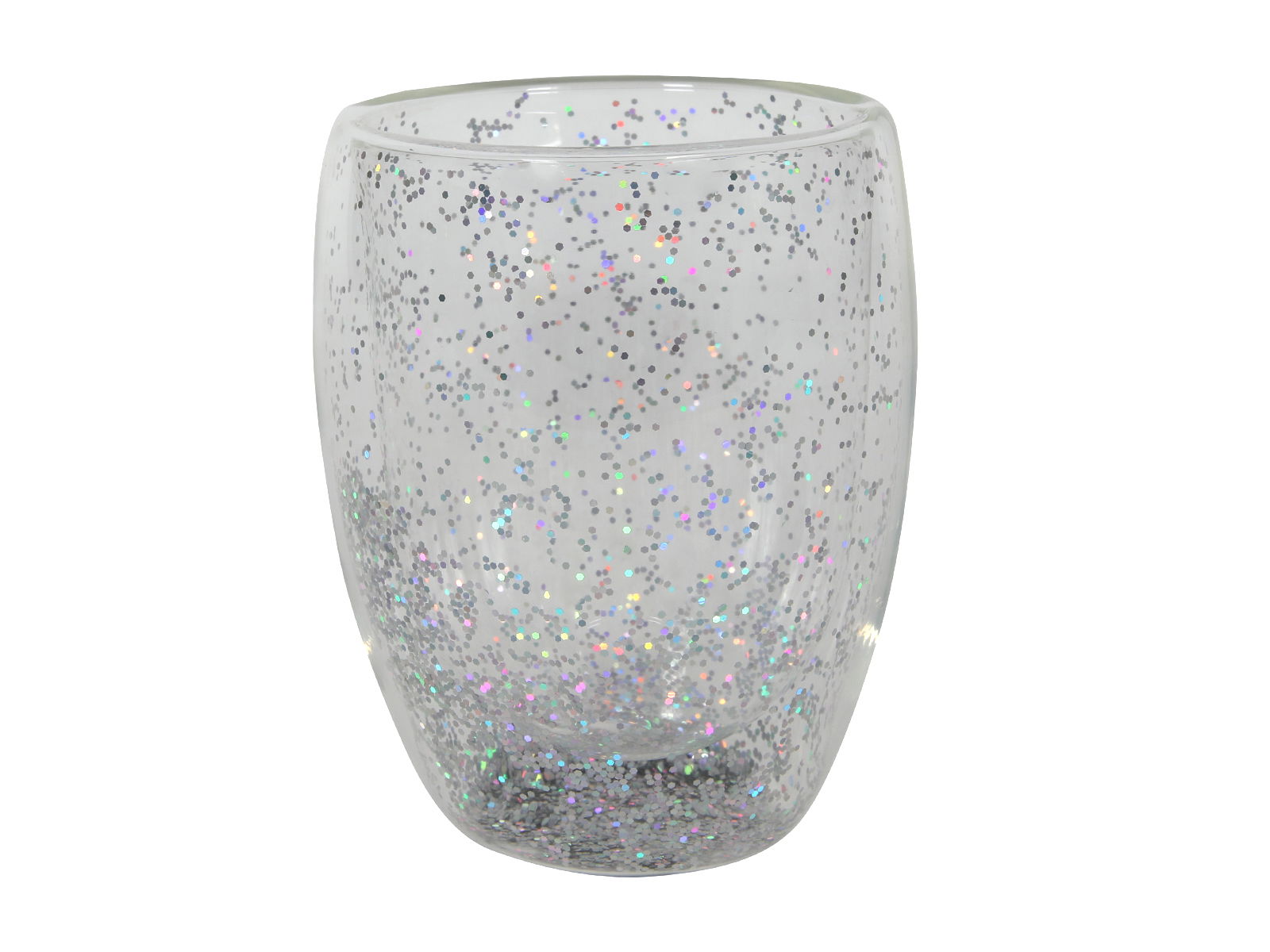 Hit Dubbelw confetti glas, zilver, rond, 350ml Td8.6 x Md9.2 xH11,5 cm  - 