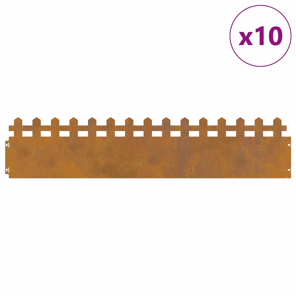 vidaXL Gazonranden 10 pcs Roestig 103 x 0,05 x 22 cm Cortenstaal