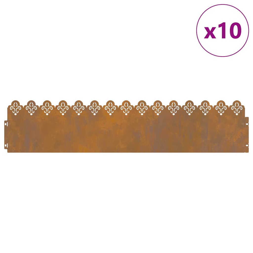 vidaXL Gazonranden 10 pcs Roestig 103 x 0,05 x 22 cm Cortenstaal
