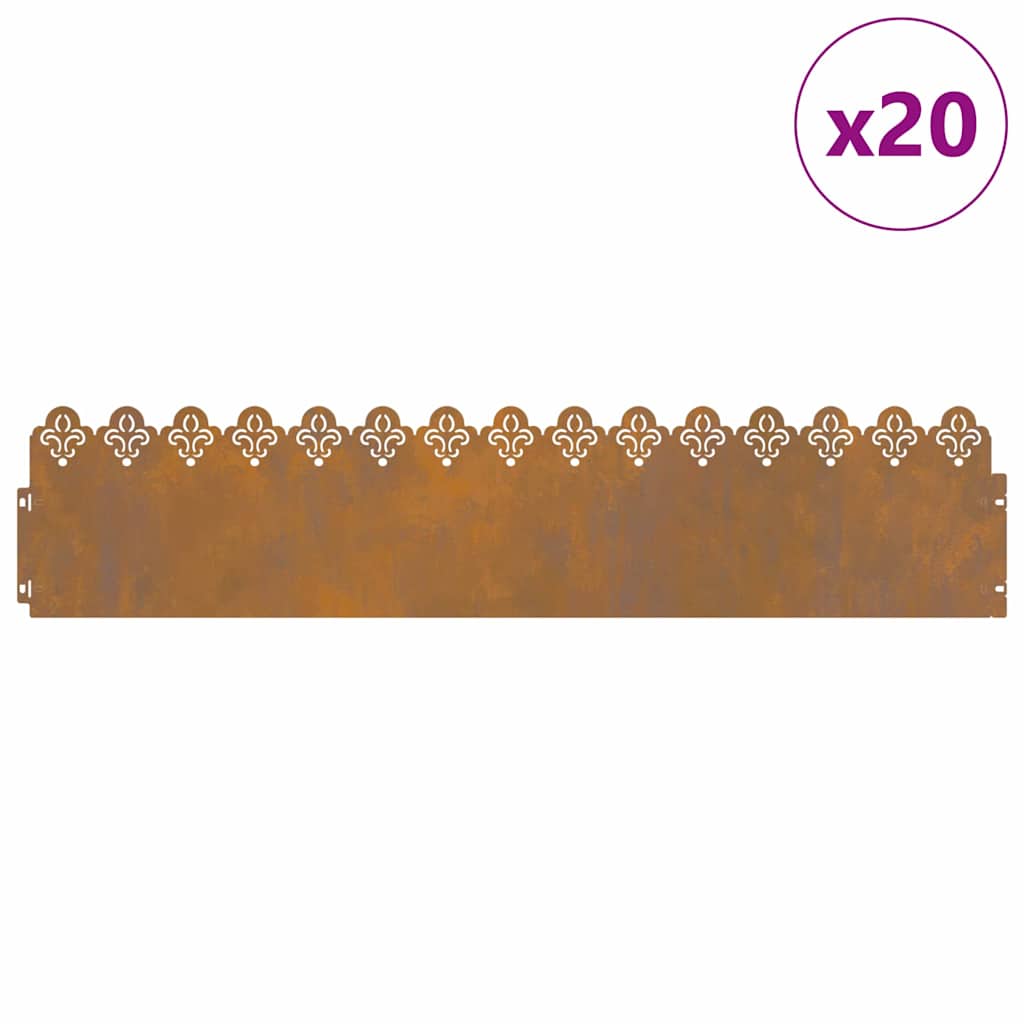 vidaXL Gazonranden 20 pcs Roestig 103 x 0,05 x 22 cm Cortenstaal