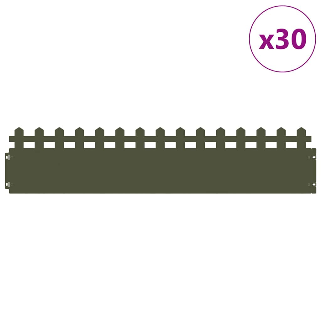 vidaXL Gazonranden 30 pcs Olijf Groen 103 x 0,05 x 22 cm Staal