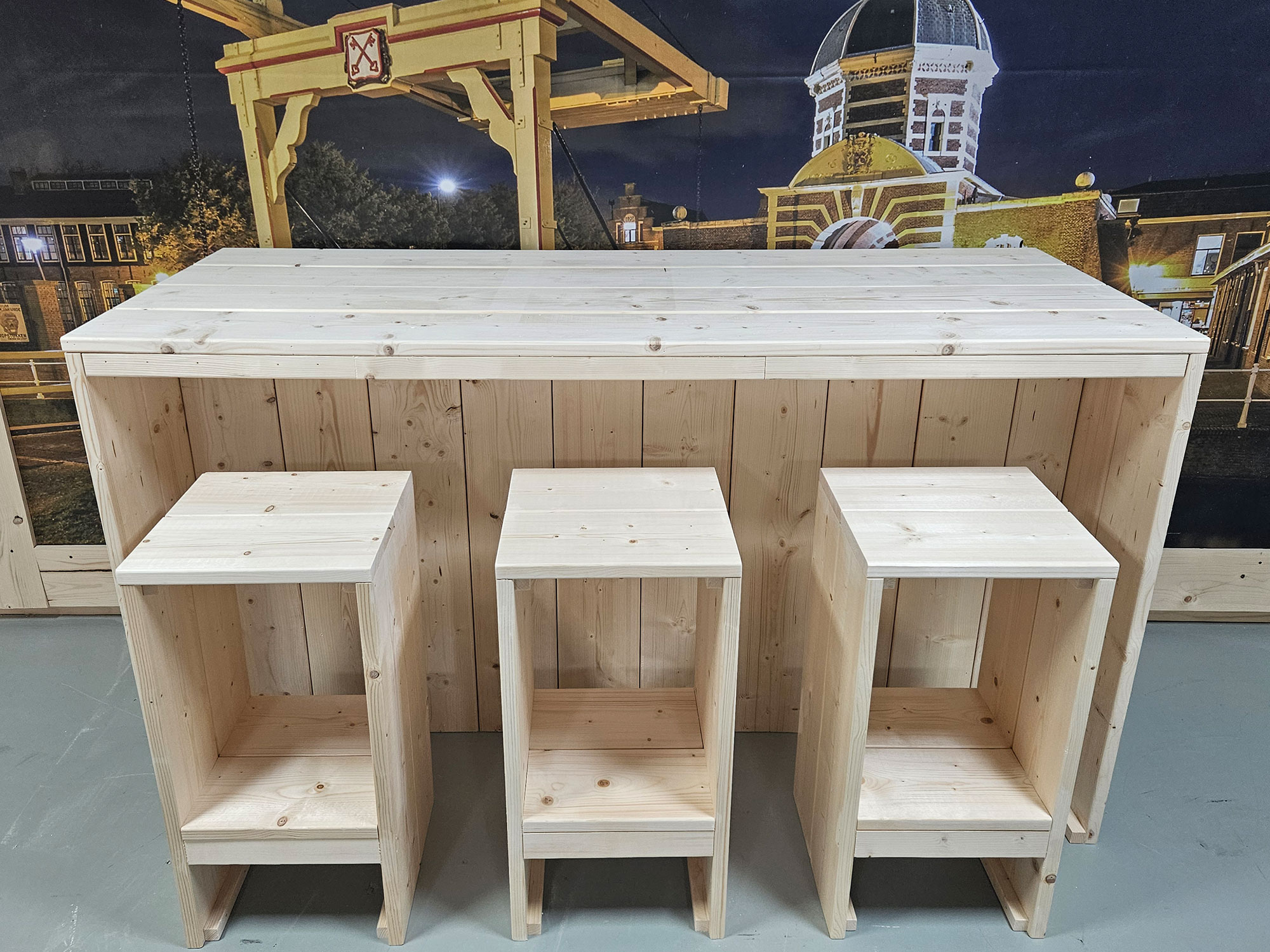 Steigerhouten Meubelen Leiden Steigerhouten Bartafel - Robuuste Hoge Tafel voor Binnen of Buiten