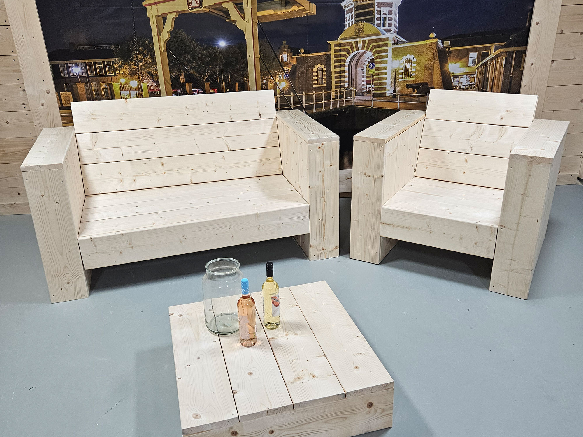 Steigerhouten Meubelen Leiden Steigerhouten Loungebank Set Diana - Ideaal voor Tuin of Veranda