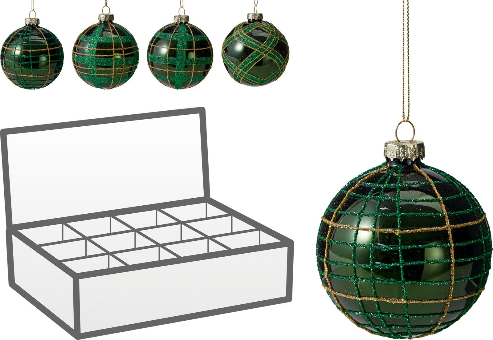 Nampook Kerstbal glas 8 cm 4ass groen  - 