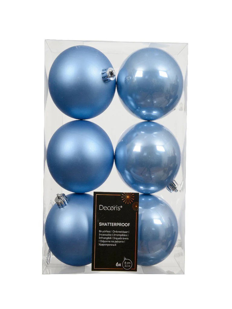 Decoris Kerstbal kunststof d8 cm sky blauw 6 st  - 