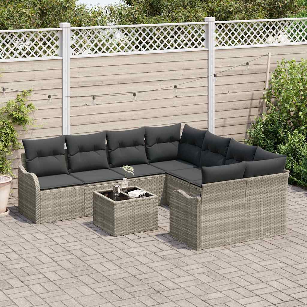 vidaXL Tuin Sofa Set met kussen 9 pcs Licht Grijs en Donker Grijs