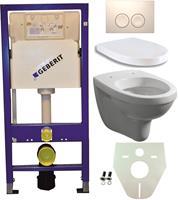 Geberit Toiletset  UP100 Duofix + Wiesbaden Trevi hangend toilet met zitting +  Delta21 bedieningsplaat, wit