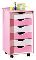 Hioshop Pierre kommode kantoorarchief 6 laden, 4 zwenkwielen (incl 2 met stopper) roze, wit.