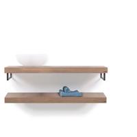 Looox Wood Collection wastafelblad eiken 120 cm duo base shelf - RVS beugels
