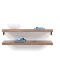 Looox Wood Collection wastafelblad eiken 140 cm duo base shelf - RVS beugels