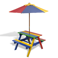 VidaXL Kinderpicknicktafel- en banken met parasol in vier kleuren