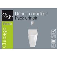 Plieger Chicago urinoir pack met deksel, spoelmechanisme en bedieningspaneel, mat chroom/wit
