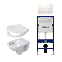 Plieger Compact toiletset compleet met inbouwreservoir, compacte toiletpot wit, zitting en bedieningsplaat wit