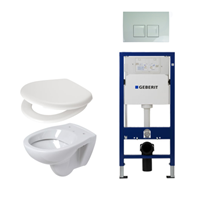 Plieger Compact toiletset compleet met inbouwreservoir, compacte toiletpot wit, zitting en bedieningsplaat Delta 50 wit