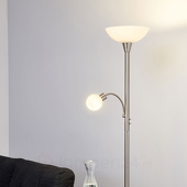 Lindby LED-Deckenfluter Elaina mit Leselicht, nickel matt