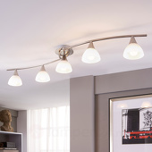 Lampenwelt LED-plafondlamp Aimee met 5 lichtbr., mat nikkel