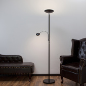 Lampenwelt Uplighter Malea met LED + leesarm, zwart