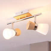 Lampenwelt 2-pits houten plafondlamp Vivica met glas