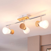 Lampenwelt Vivica - 3-pits plafondlamp met houten elementen