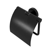 Geesa Nemox black toiletrolhouder met klep, mat zwart
