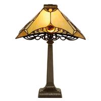 LumiLamp Tafellamp Tiffany 36*36*50 cm E14/max 1*40W Bruin Metaal / glas Complete Tiffany stijl beige glas in lood tafel