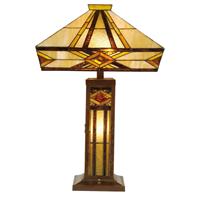 LumiLamp Tafellamp Tiffany 42*42*71 cm E27/max 2*60W Multi Metaal / glas Art Deco Complete Tiffany stijl bruin beige g