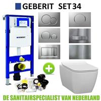 Geberit UP320 Toiletset set34 Idevit Halley Vierkant Randloos 36x52x30cm met Sigma drukplaat