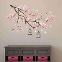 Walplus home decoratie sticker - kersen bloesem boom met 9 swarovski kristallen