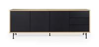Tenzo dressoir Flow 3 deuren en 3 lades - eikenkleur/zwart - 79x206x44 cm