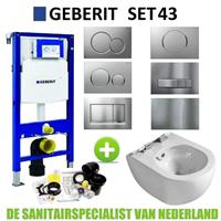 Geberit UP320 Toiletset set43 Creavit Free Met Bidet Randloos Met Sigma Drukplaat